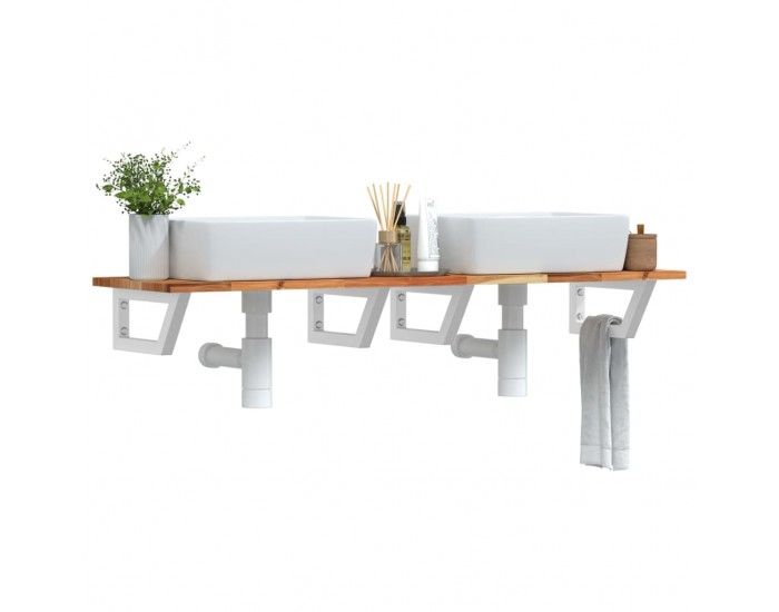 Sonata H Стенен рафт за мивка, стомана и масивно дърво акация