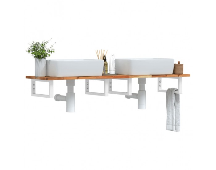 Sonata H Стенен рафт за мивка, стомана и масивно дърво акация