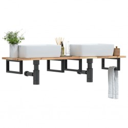 Sonata H Стенен рафт за мивка, стомана и масивно дърво акация - Шкафове за баня