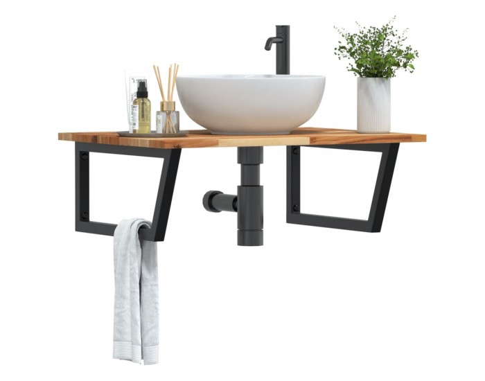 Sonata H Стенен рафт за мивка, стомана и масивно дърво акация