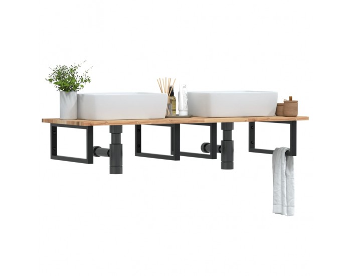 Sonata H Стенен рафт за мивка, стомана и масивно дърво акация