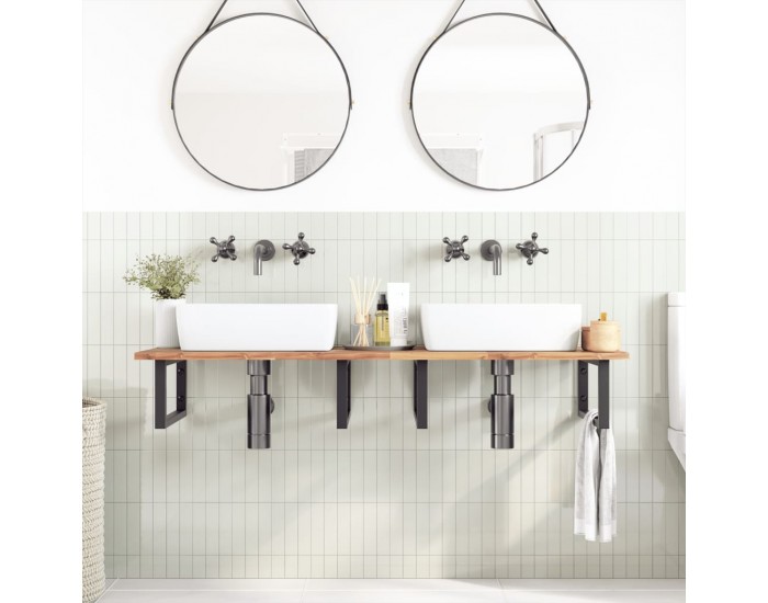 Sonata H Стенен рафт за мивка, стомана и масивно дърво акация