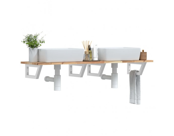 Sonata H Стенен рафт за мивка, стомана и масивно дърво акация