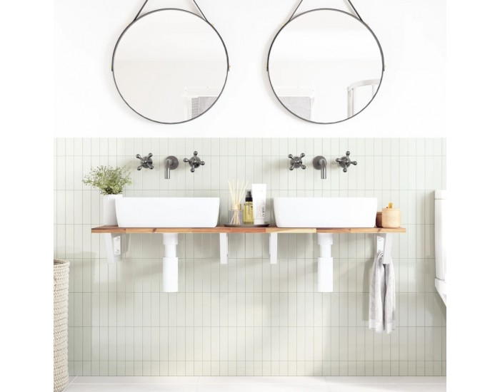 Sonata H Стенен рафт за мивка, стомана и масивно дърво акация