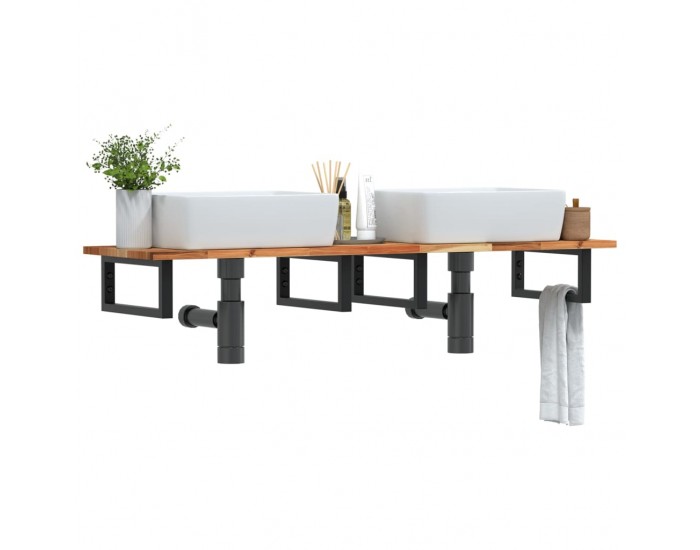 Sonata H Стенен рафт за мивка, стомана и масивно дърво акация