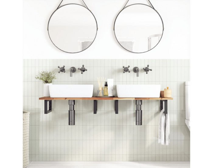 Sonata H Стенен рафт за мивка, стомана и масивно дърво акация