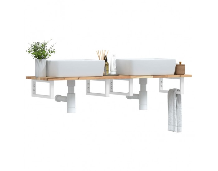 Sonata H Стенен рафт за мивка, стомана и масивно дърво акация