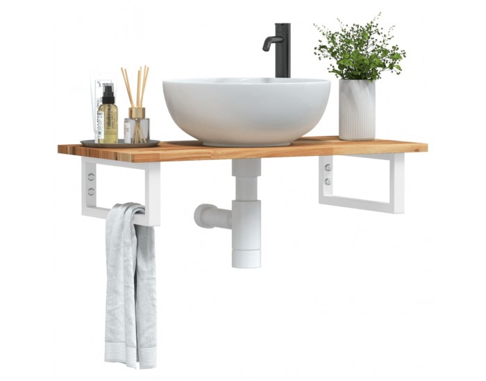 Sonata H Стенен рафт за мивка, стомана и масивно дърво акация