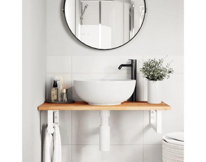 Sonata H Стенен рафт за мивка, стомана и масивно дърво акация