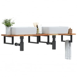 Sonata H Стенен рафт за мивка, стомана и масивно дърво акация - Шкафове за баня