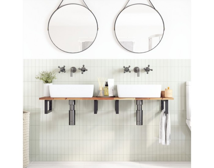 Sonata H Стенен рафт за мивка, стомана и масивно дърво акация