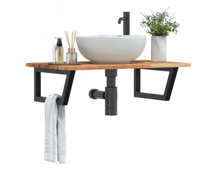 Sonata H Стенен рафт за мивка, стомана и масивно дърво акация