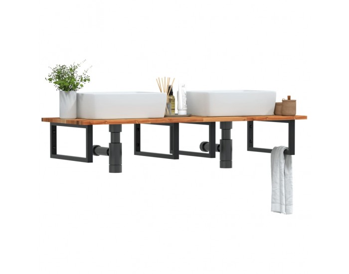 Sonata H Стенен рафт за мивка, стомана и масивно дърво акация