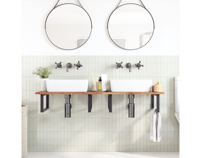 Sonata H Стенен рафт за мивка, стомана и масивно дърво акация