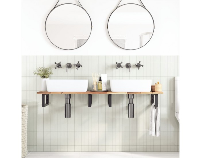 Sonata H Стенен рафт за мивка, стомана и масивно дърво акация