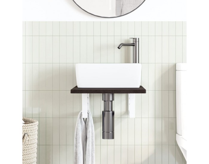 Sonata H Стенен рафт за мивка, стомана и масивно дърво дъб