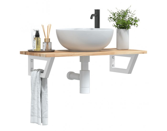 Sonata H Стенен рафт за мивка, стомана и масивно дърво акация