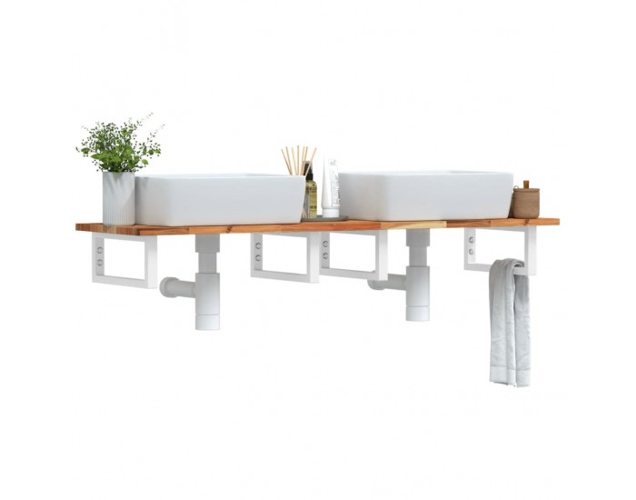 Sonata H Стенен рафт за мивка, стомана и масивно дърво акация