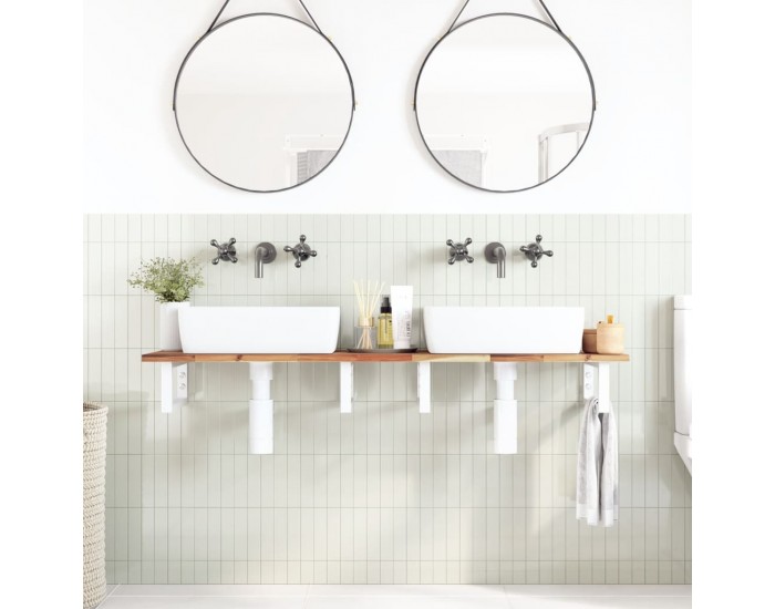 Sonata H Стенен рафт за мивка, стомана и масивно дърво акация