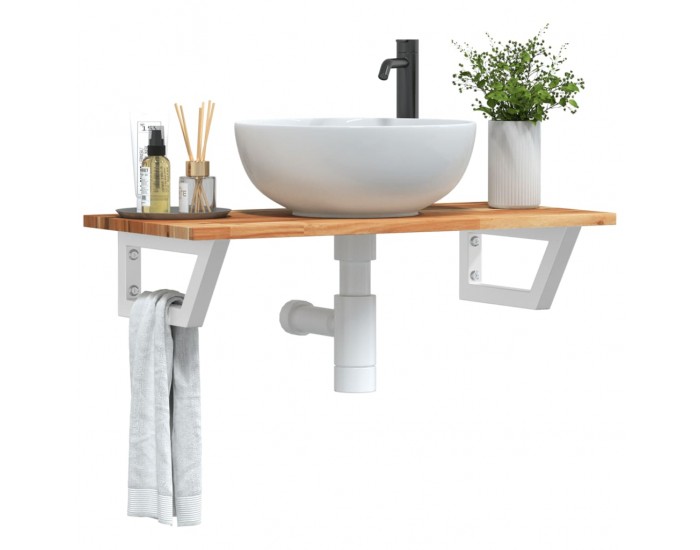 Sonata H Стенен рафт за мивка, стомана и масивно дърво акация