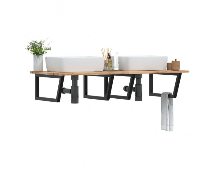 Sonata H Стенен рафт за мивка, стомана и масивно дърво акация