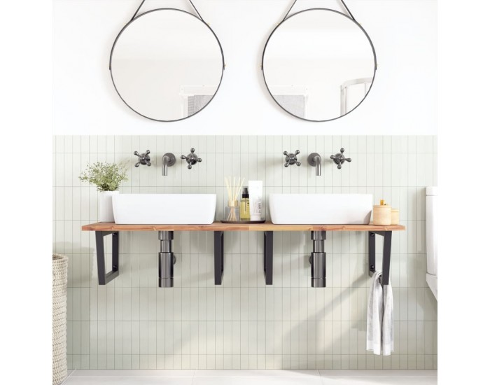 Sonata H Стенен рафт за мивка, стомана и масивно дърво акация