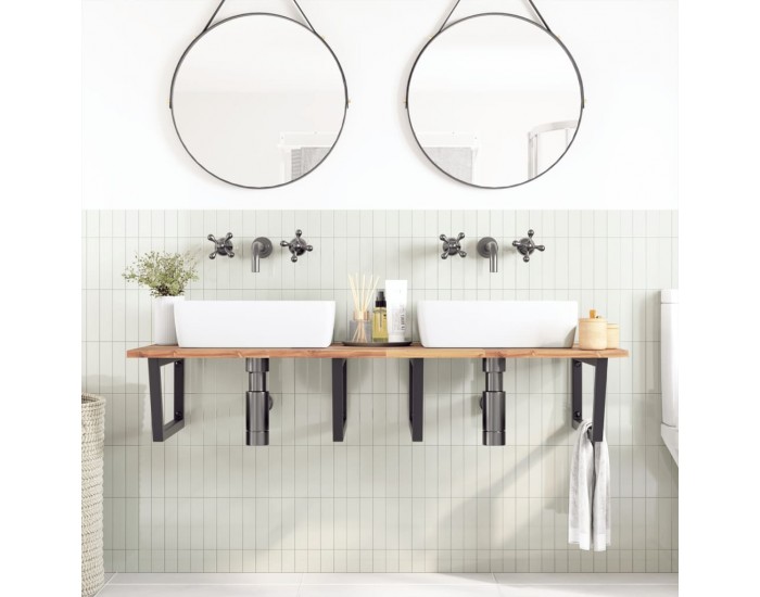 Sonata H Стенен рафт за мивка, стомана и масивно дърво акация