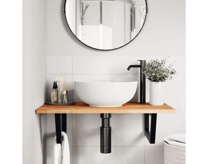 Sonata H Стенен рафт за мивка, стомана и масивно дърво акация