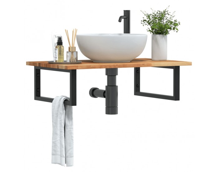 Sonata H Стенен рафт за мивка, стомана и масивно дърво акация