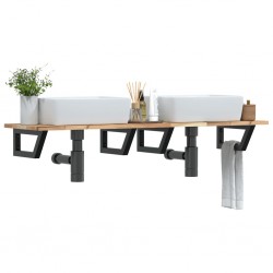 Sonata H Стенен рафт за мивка, стомана и масивно дърво акация - Шкафове за баня