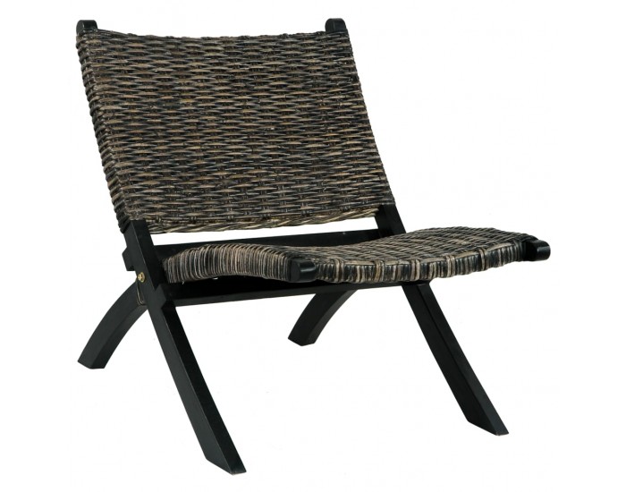 Sonata H Релаксиращ стол, черен, естествен кубу ратан и махагон масив