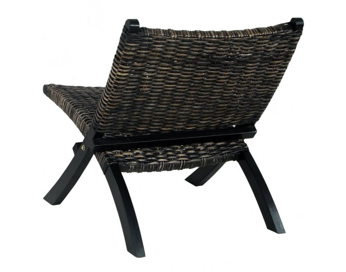 Sonata H Релаксиращ стол, черен, естествен кубу ратан и махагон масив