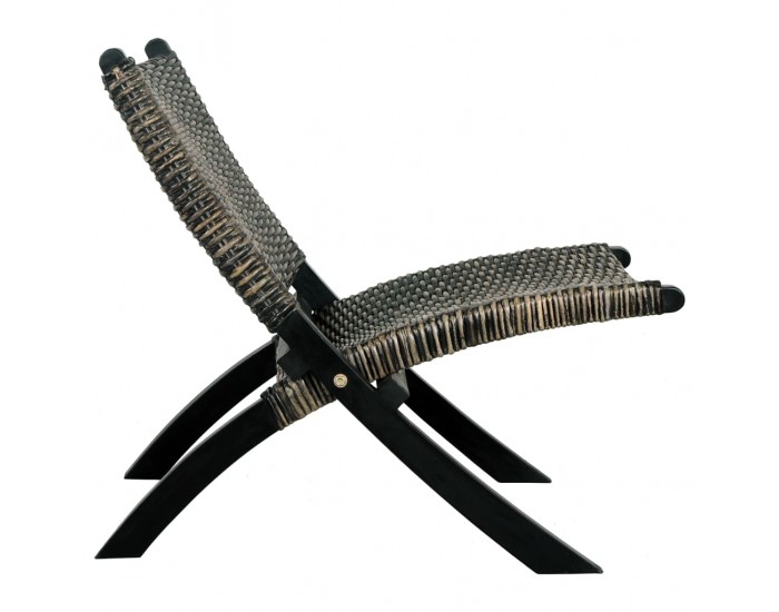 Sonata H Релаксиращ стол, черен, естествен кубу ратан и махагон масив