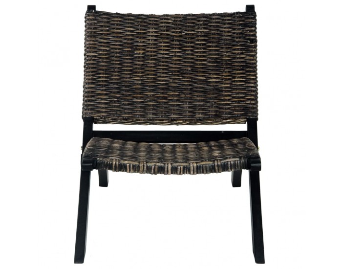 Sonata H Релаксиращ стол, черен, естествен кубу ратан и махагон масив