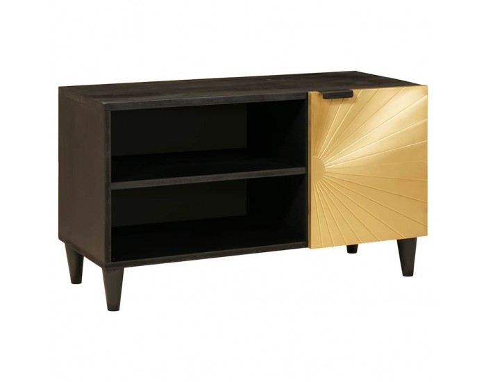 Sonata H ТВ шкаф Черен и златен 80 x 33 x 46 см мангово дърво масив