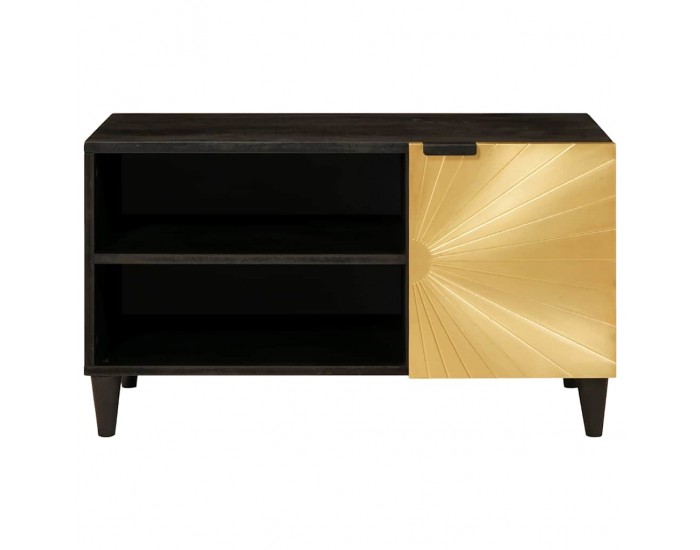 Sonata H ТВ шкаф Черен и златен 80 x 33 x 46 см мангово дърво масив