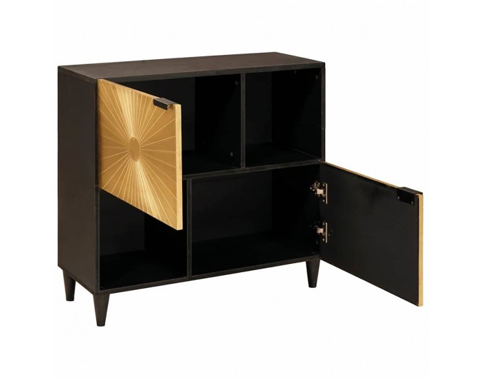 Sonata H Страничен шкаф със съхранение Черен и златен 80 x 33.5 x 75 см