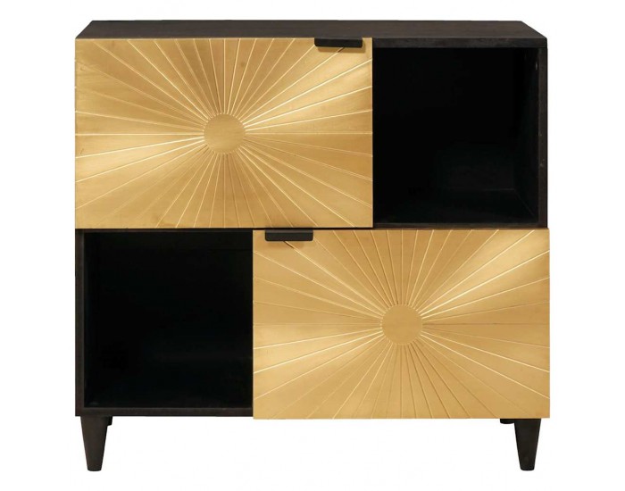 Sonata H Страничен шкаф със съхранение Черен и златен 80 x 33.5 x 75 см