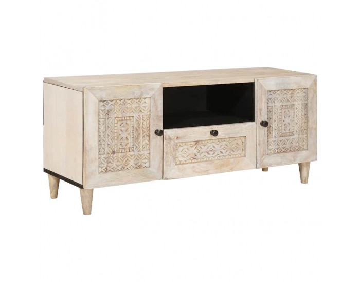 Sonata H ТВ шкаф с чекмедже Бяло 105 x 33 x 46 см мангово дърво масив