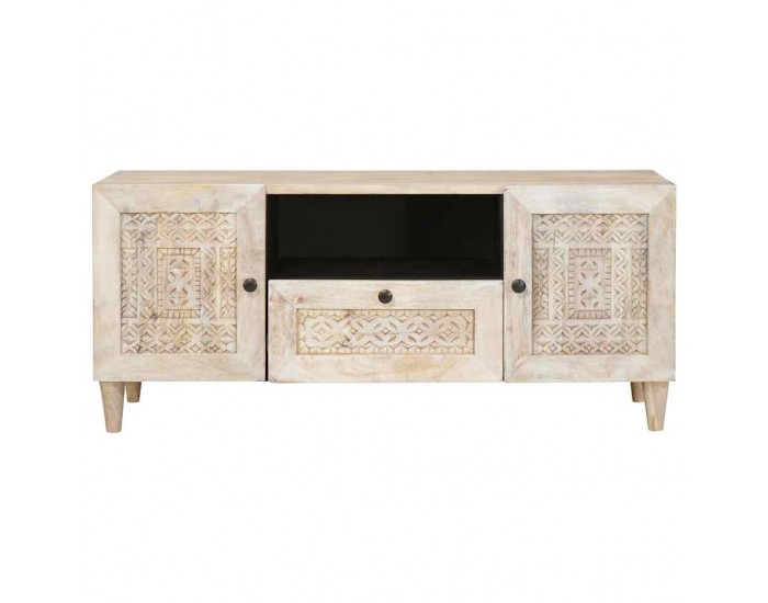 Sonata H ТВ шкаф с чекмедже Бяло 105 x 33 x 46 см мангово дърво масив