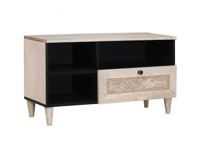 Sonata H ТВ шкаф с чекмедже Бяло 80 x 33 x 46 см мангово дърво масив