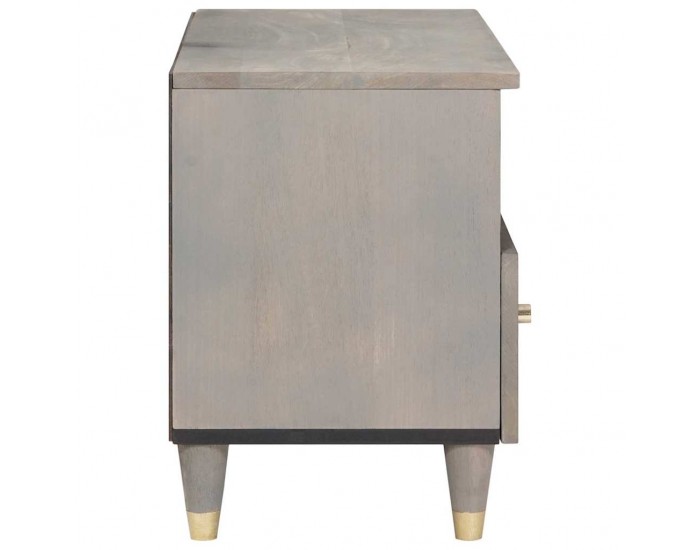 Sonata H ТВ шкаф с рафт Сив и златен Масивна дървесина от манго