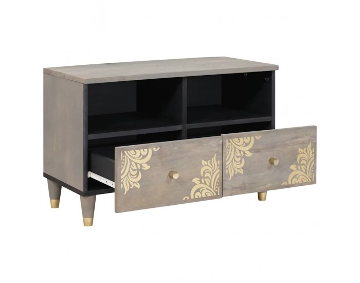 Sonata H ТВ шкаф с рафт Сив и златен Масивна дървесина от манго