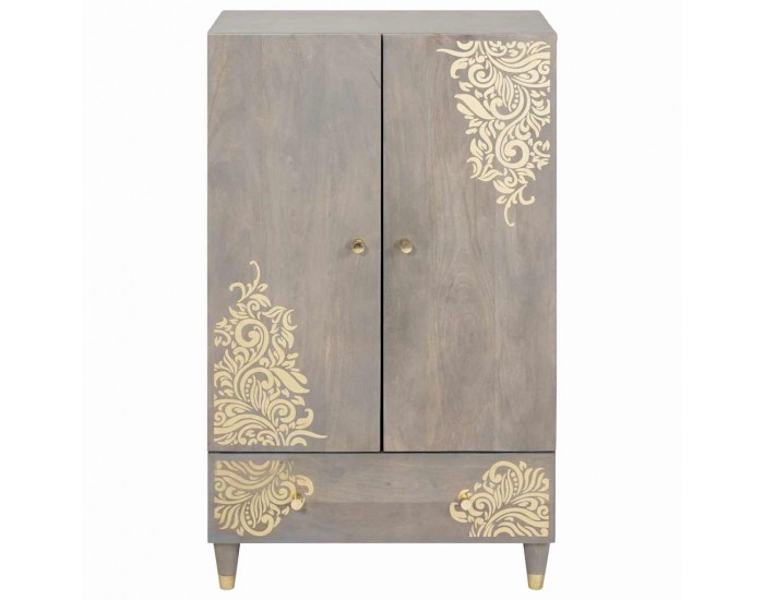 Sonata H Висок шкаф с рафт с врата Сив и златен 60 x 33.5 x 100 см