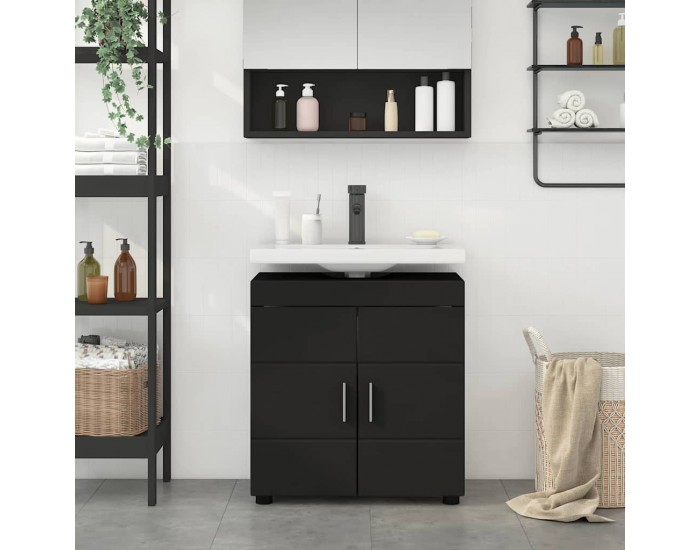 Sonata H Шкаф за баня с мивка със съхранение TULUM Черно 60 x 34 x 63 см