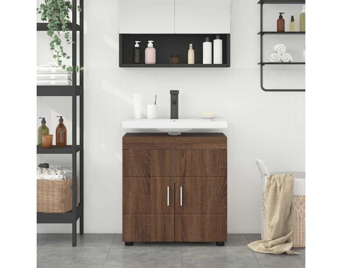 Sonata H Шкаф за баня с мивка с врата TULUM Кафяв дъб 60 x 34 x 63 см