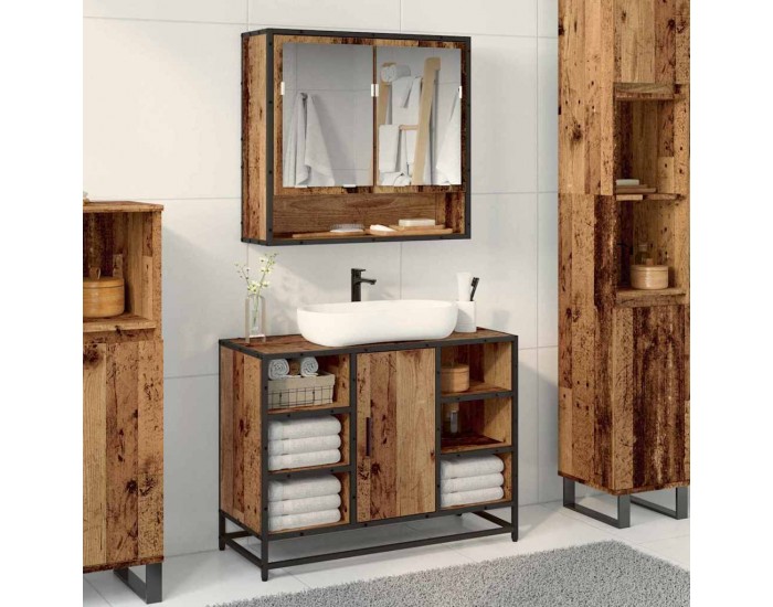 Sonata H Шкаф с огледало за баня с рафт Старо дърво 65 x 20 x 60 см