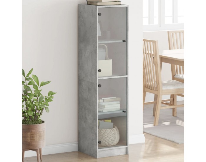 Sonata H Висок шкаф със стъклени врати, бетонно сив, 35x37x142 см