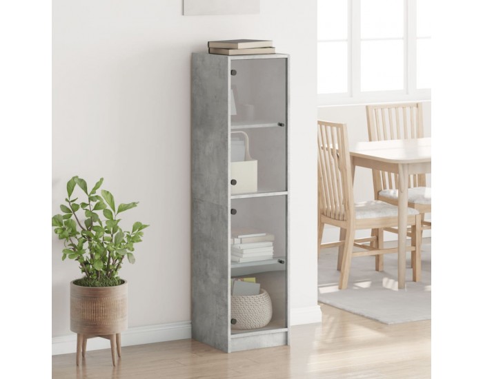 Sonata H Висок шкаф със стъклени врати, бетонно сив, 35x37x142 см