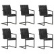 Sonata H Конзолни трапезни столове, 6 бр, черни, естествена кожа